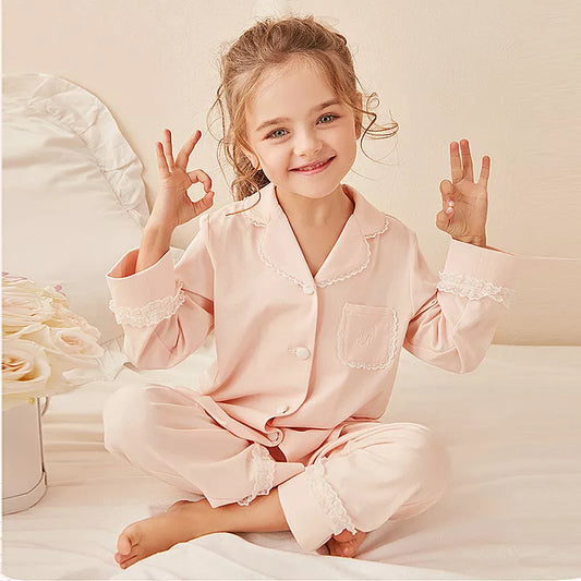 Girls' Turndown Collar Pajama Sets