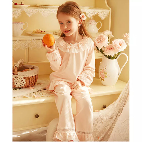 Girl's Cotton Pink Long Sleeve Pajama Sets.