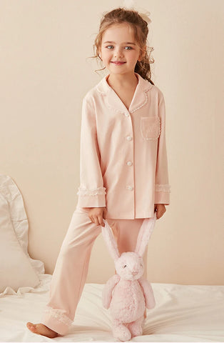 Girls' Turndown Collar Pajama Sets