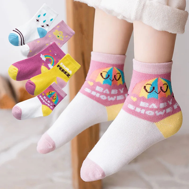 5 Pairs Kids Socks for Boys & Girls | Soft Cotton | Ages 0-9 Years | Ideal for Spring