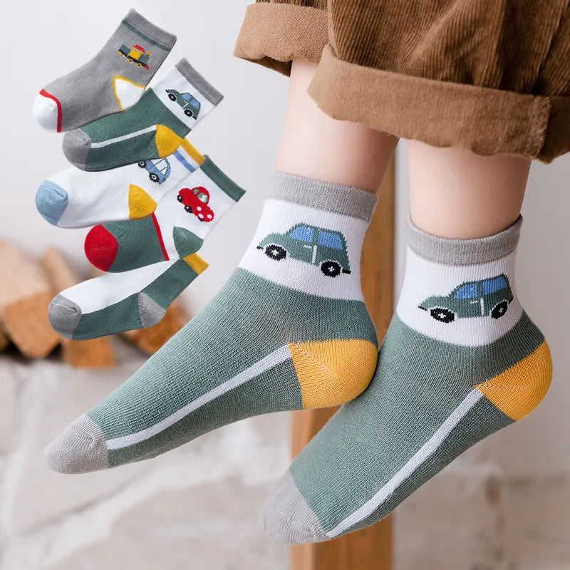 5 Pairs Kids Socks for Boys & Girls | Soft Cotton | Ages 0-9 Years | Ideal for Spring