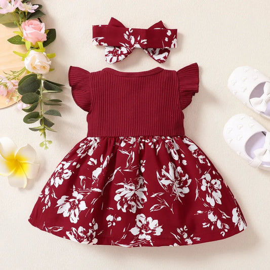 Charming Korean-Style Floral Princess Dress: Butterfly Sleeves for Kids 3-24 Months