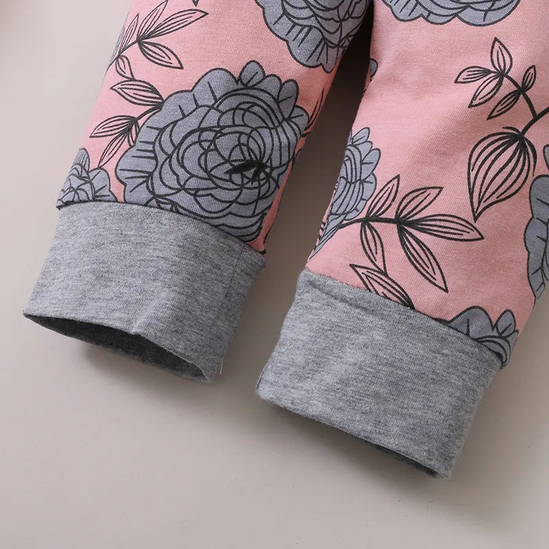 0-18 Months Baby Girl Clothing Long Sleeve Romper Rose Pant with Hat & Headband Spring 4PCS Outfit Toddler Girl Clothes