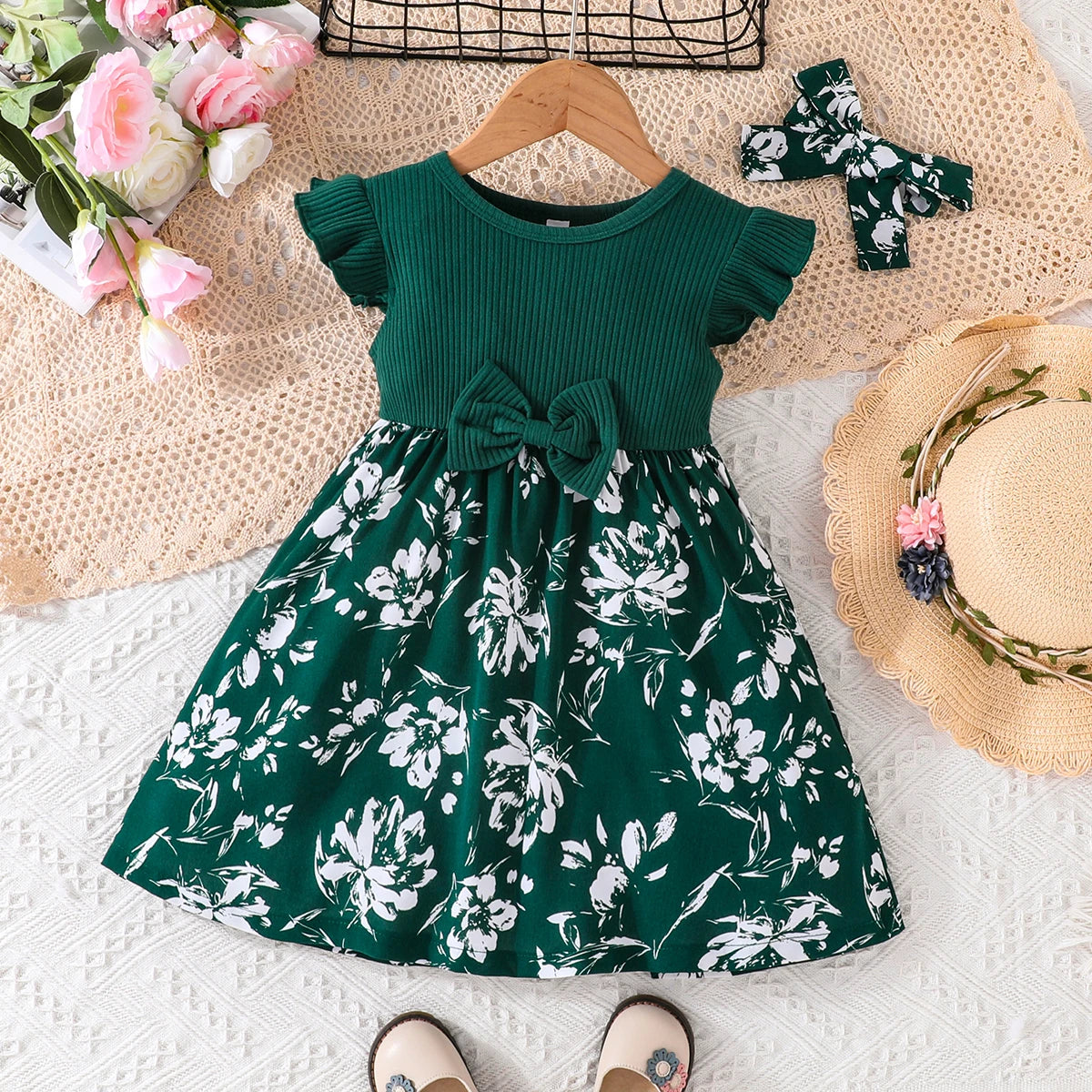 Charming Korean-Style Floral Princess Dress: Butterfly Sleeves for Kids 3-24 Months