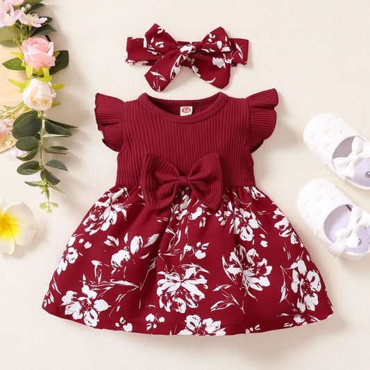 Charming Korean-Style Floral Princess Dress: Butterfly Sleeves for Kids 3-24 Months