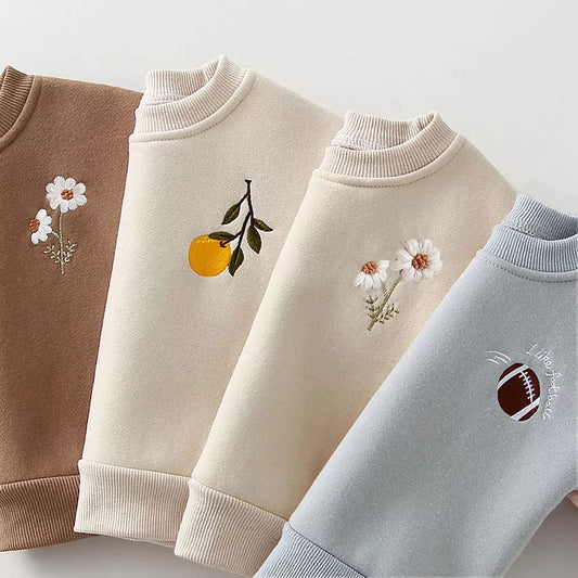 Embroidered Thicken Fleece Warm Sweatshirt and Pants Tracksuit